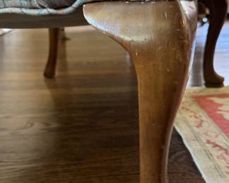 Vintage Queen-Anne Style Plaid Upholstered Wing Back Chair. Photo 4 of 4. 