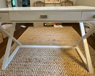 White Campaign Style Cross-Leg Desk with Three Drawers. Measures 47" W x 20" D. Photo 1 of 3. 