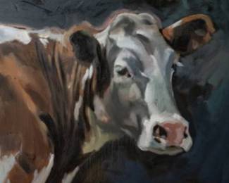 "Cow," Original Oil Painting Signed on Back By Joe Bednarski. Measures 20" W x 16" H.