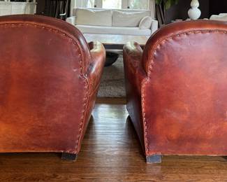 Pair of Vintage Italian Leather Club Chairs. Each Measures 32" D x 32" W. Photo 3 of 5. 