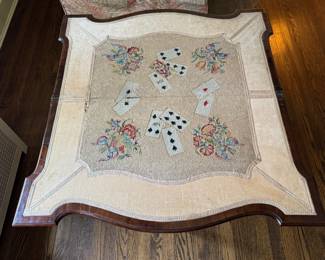 Antique Flip-Top, Gate-Leg Game Table with Needlepoint Top. Closed, Table Measures 34" W x 17" D x 29" H. Photo 5 of 5. 
