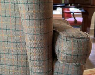 Vintage Queen-Anne Style Plaid Upholstered Wing Back Chair. Photo 3 of 4. 
