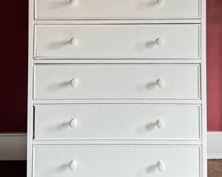 White 5-Drawer Chest of Drawers. Measures 36" W x 17" D x 45" H. 