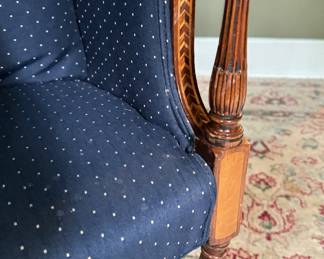 Vintage Arm Chair Upholstered in Blue Dot Fabric. Measures 24" W x 26" D. Photo 3 of 3. 
