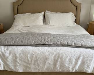 Herringbone Upholstered King Size Headboard With Nailhead Trim. Includes Bedskirt. Photo 1 of 2. 