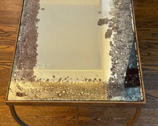 Pair of Jayson Home & Garden Gilded Stamped Iron Side Tables with Smoky-Glass Mirrored Tops. Each Measures 16.5" W x 28.5" D x 22.5" H. Photo 2 of 4. 