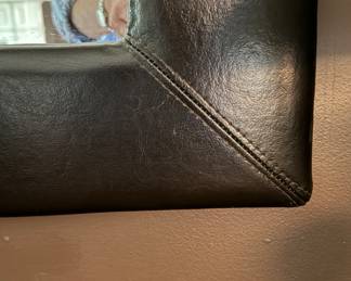 Dark Chocolate Brown Leather Frame Mirror. Measures 24" x 36". Photo 3 of 3. 