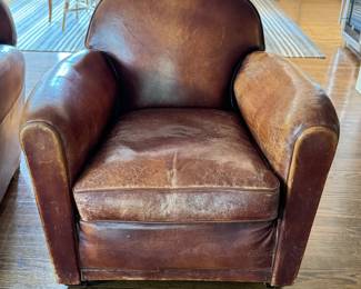 Pair of Vintage Italian Leather Club Chairs. Each Measures 32" D x 32" W. Photo 4 of 5. 