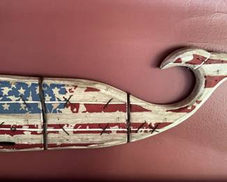 Whale American Flag Wall Art. Measures 22" L x 8" H. 