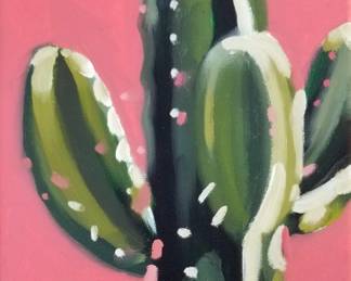 "Pink Cactus," Original Oil Painting On Canvas Signed On Back By Artist, Joe Bednarski. Measures 8" x 10". 