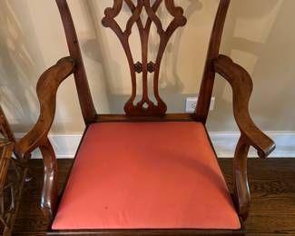 Set of 4 Chippendale-Style Dining Chairs Upholstered in Contrasting Fabrics - 2 Arm, 2 Side. 19" Seat Height. Photo 1 of 6. 