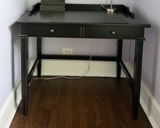 Ebonized Wood Two Drawer Writing Desk. Measures 48" W x 24" D. Photo 2 of 2. 