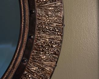 Faux Bois Round Mirror. Measures 26" D. Photo 2 of 2. 