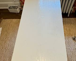 White Campaign Style Cross-Leg Desk with Three Drawers. Measures 47" W x 20" D. Photo 2 of 3. 