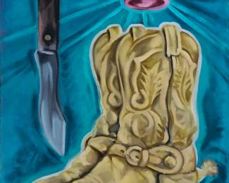 "Yellow Boots," Original Oil Painting Signed On Back By Artist Joe Bednarski. Measures 16" x 20". 