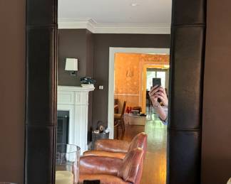 Dark Chocolate Brown Leather Frame Mirror. Measures 24" x 36". Photo 1 of 3. 