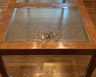 Vintage Glass Top Extension Dining Table with Burl Wood Frame. Measures As Shown: 44" W x 97" L x 29" H with 31" Leaf. Without Leaf, Measures 44" W x 66" L x 29" H. Photo 3 of 3.