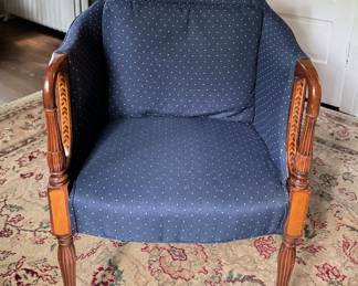 Vintage Arm Chair Upholstered in Blue Dot Fabric. Measures 24" W x 26" D. Photo 1 of 3. 