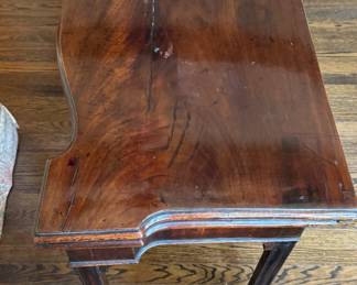 Antique Flip-Top, Gate-Leg Game Table with Needlepoint Top. Closed, Table Measures 34" W x 17" D x 29" H. Photo 4 of 5. 