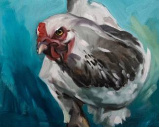 "White Chicken," Original Oil On Canvas Signed On Back By Artist, Joe Bednarski. Measures 20" x 16". 