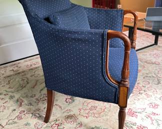 Vintage Arm Chair Upholstered in Blue Dot Fabric. Measures 24" W x 26" D. Photo 2 of 3. 
