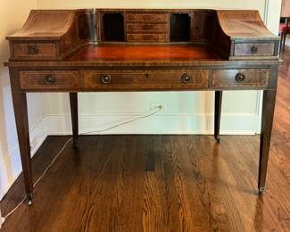 Reproduction Howard & Sons "Style" English Mahogany Writing Desk with Leather Top. Measures 50" W x 27" D. Photo 1 of 6. 