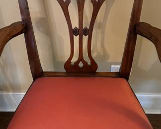 Set of 4 Chippendale-Style Dining Chairs Upholstered in Contrasting Fabrics - 2 Arm, 2 Side. 19" Seat Height. Photo 4 of 6. 