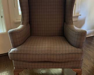 Vintage Queen-Anne Style Plaid Upholstered Wing Back Chair. Photo 1 of 4. 