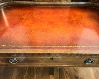 Reproduction Howard & Sons "Style" English Mahogany Writing Desk with Leather Top. Measures 50" W x 27" D. Photo 4 of 6. 