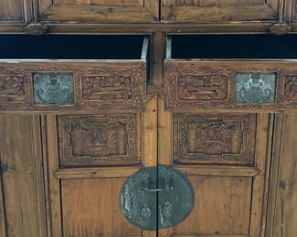 Antique Chinese Elmwood Cabinet. Measures 43"W x 21" D x 68" H. Photo 4 of 8. 