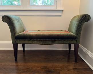 Velvet Upholstered Bench with Contract Trim. Photo 1 of 4. 