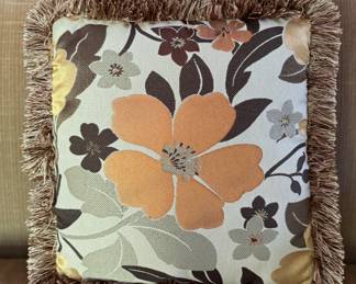 Silk Floral Down-Filled Pillow. Measures 18" x 18". 