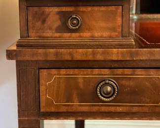 Reproduction Howard & Sons "Style" English Mahogany Writing Desk with Leather Top. Measures 50" W x 27" D. Photo 5 of 6. 