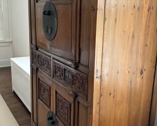 Antique Chinese Elmwood Cabinet. Measures 43"W x 21" D x 68" H. Photo 2 of 8. 