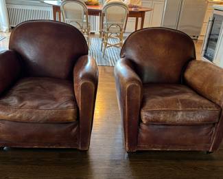 Pair of Vintage Italian Leather Club Chairs. Each Measures 32" D x 32" W. Photo 1 of 5. 