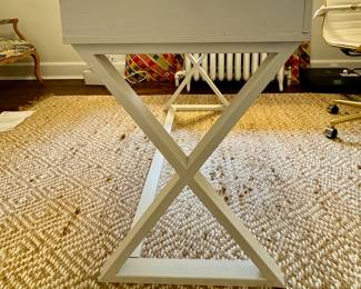 White Campaign Style Cross-Leg Desk with Three Drawers. Measures 47" W x 20" D. Photo 3 of 3. 