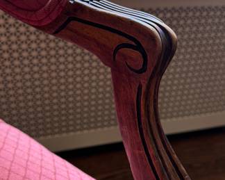 Vintage Queen-Anne Style Arm Chair with Contrasting Mulberry Flying Ducks Upholstered Back. Photo 4 of 5. 