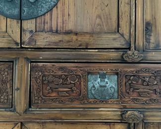 Antique Chinese Elmwood Cabinet. Measures 43"W x 21" D x 68" H. Photo 3 of 8. 