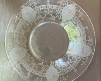Set of 10 Etched Glass Salad Plates. 