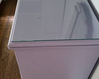 Lavender Four-Drawer Chest of Drawers with Glass Pulls. Measures 34" W x 20" D x 41" H. Photo 2 of 3. 