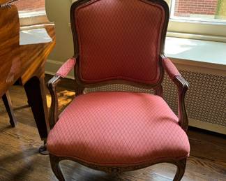 Vintage Queen-Anne Style Arm Chair with Contrasting Mulberry Flying Ducks Upholstered Back. Photo 1 of 5. 