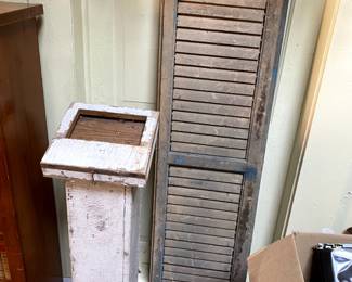 Vintage shutters - 15 3/4 inches wide and 67 1/4 inches tall as well as an antique stand