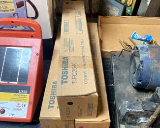 Toshiba Printer Toner for T-FC25 model. Have 3 Blue, 2 Black, and 1 Magenta cartridges. 