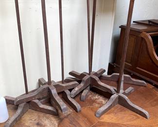 Antique wooden line posts (rope goes through rings at top) - think move theater line