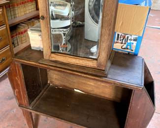 Antique Wooden side table and antique mirror cabinet