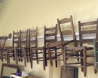 Assortment of antique wooden chairs. Both fully wood and cane seat available