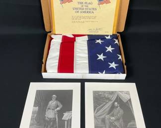 2 Prints of Stonewall Jackson and Robert E Lee and Certified American Flag flown Over the US Capitol 