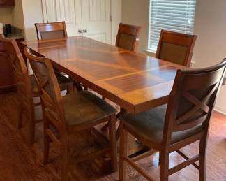 Tall Kitchen Table 6 Upholstered Stools, 2 Leaves 