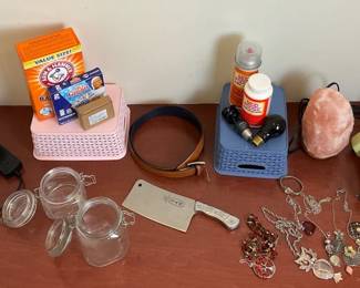 Misfits Household, Fog Machines, Beaded Jewlrey, Pink Salt Lamp, 2 working Blk Light Bulbs 