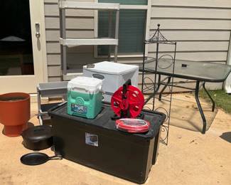 Lodge Cast Iron Cooking with Assorted Patio and Garage Items 